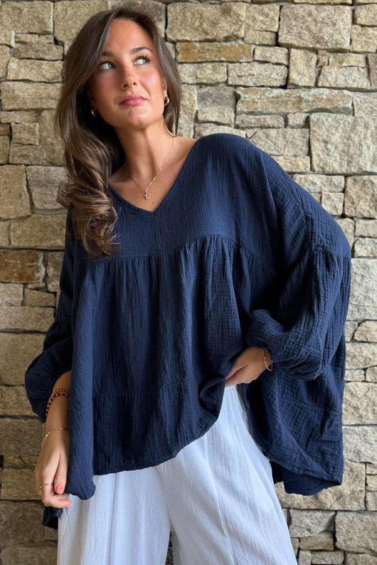 Suri Cushion Cotton Artist Smock Navy 